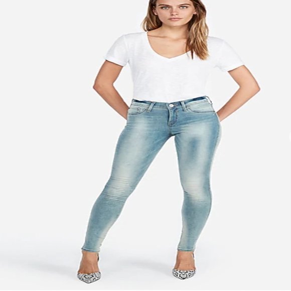 Express Denim - Express Mid Rise Light Wash Jean Leggings Stretch Plus